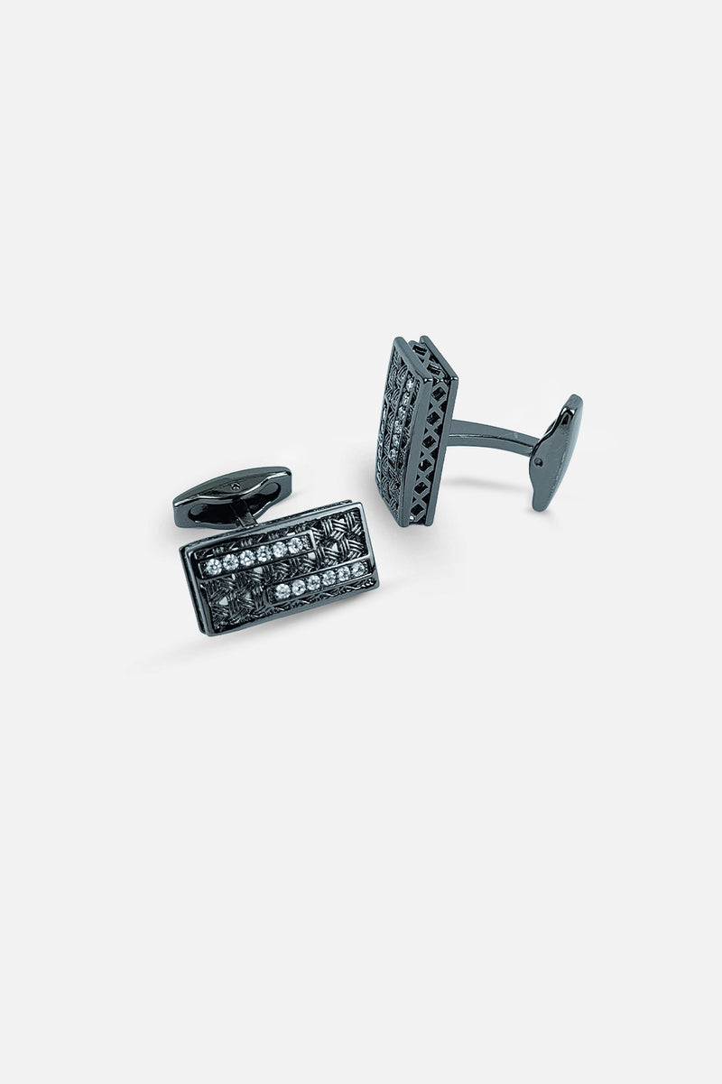 Gunmetal Rectangular Zircon Pavé Cufflinks (Cufflink 444)