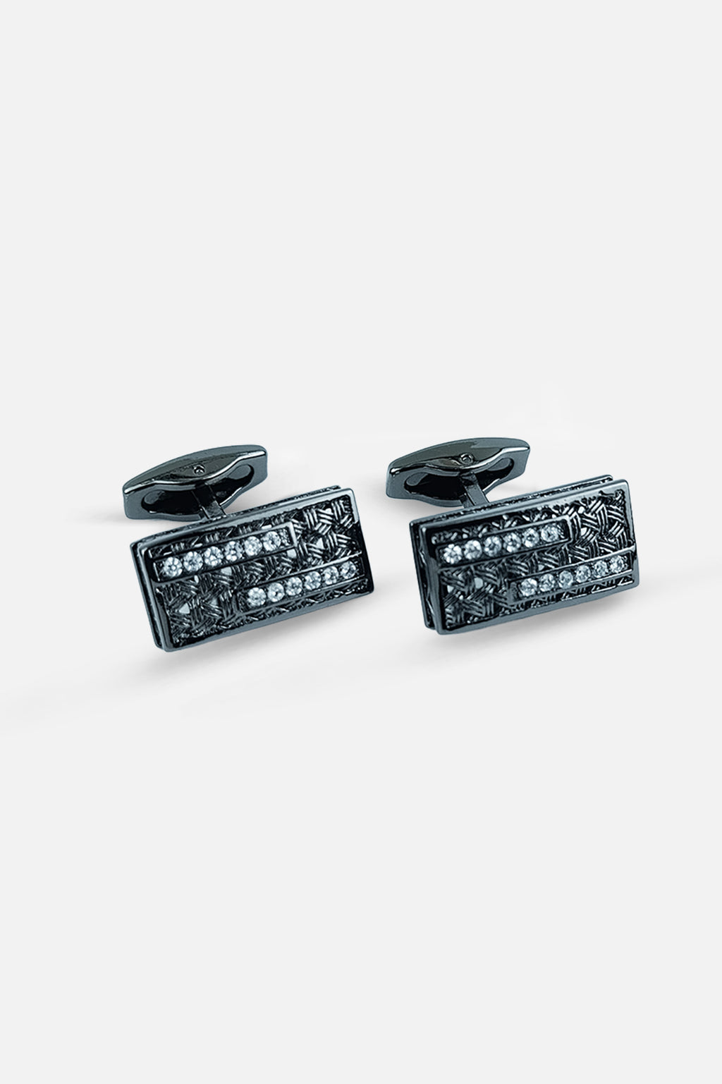 Gunmetal Rectangular Zircon Pavé Cufflinks (Cufflink 444)