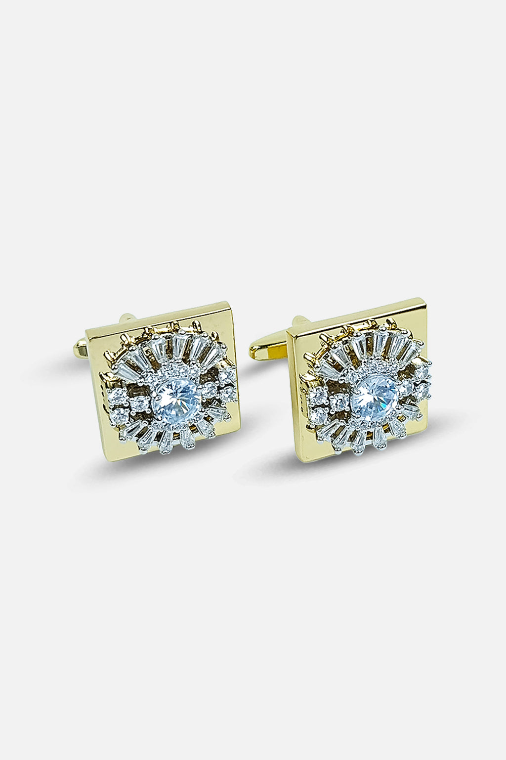 Sophisticated Square Gold Crystal Sunburst Cufflinks (Cufflink 477)
