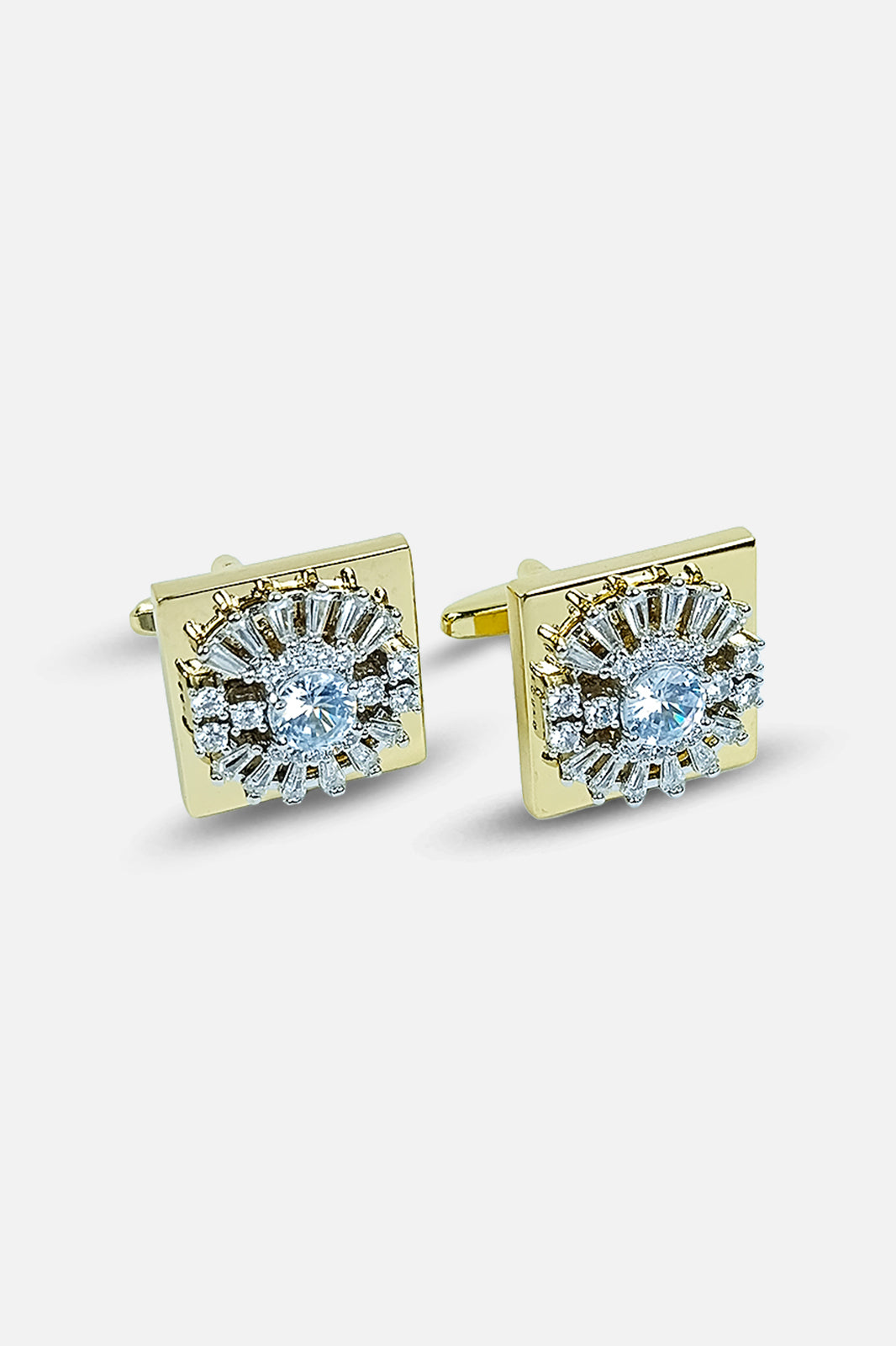 Sophisticated Square Gold Crystal Sunburst Cufflinks (Cufflink 477)
