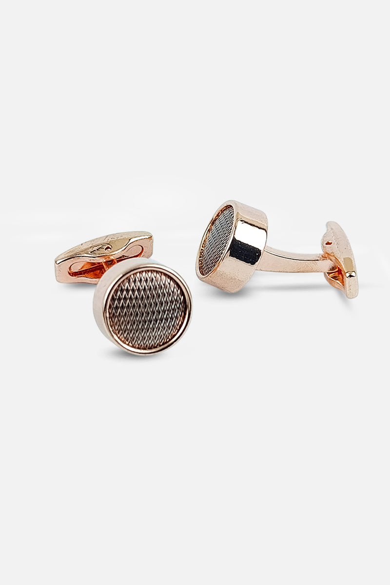 Rose Gold-Tone Diamond-Hatched Inlay Cufflinks (Cufflink 441)
