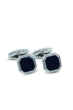 Silver-Tone Beaded Octagonal Navy Inlay Cufflinks (Cufflink 449)
