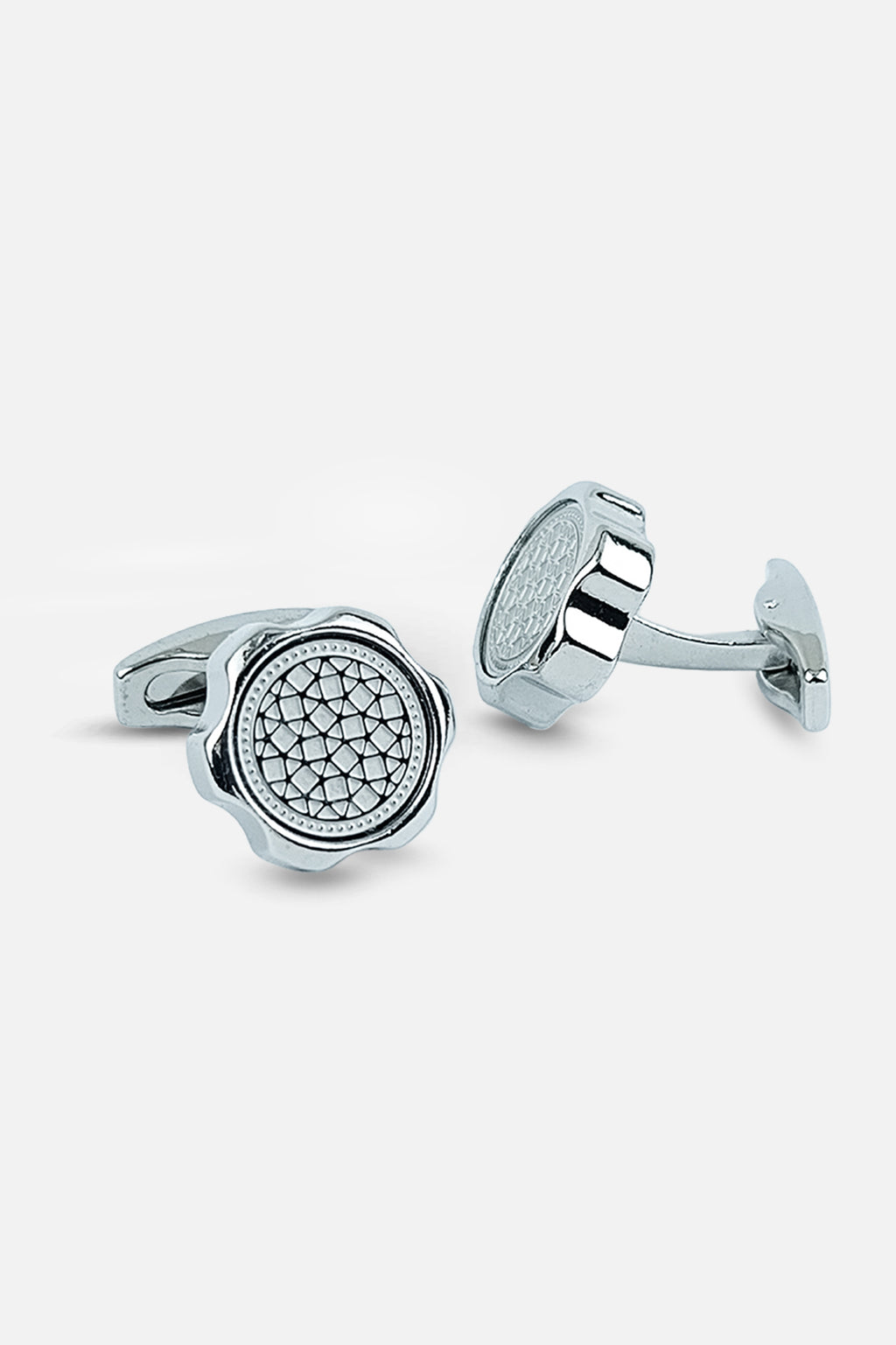 Artisan Silver Floral Geometric Cufflinks (Cufflink 451)