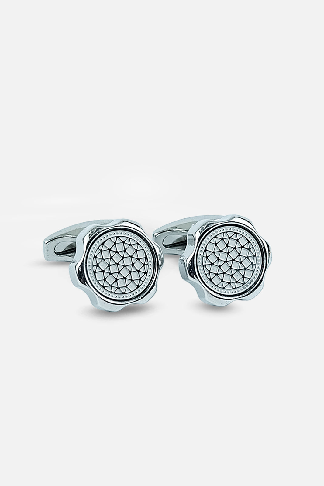 Artisan Silver Floral Geometric Cufflinks (Cufflink 451)