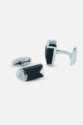 Sleek Silver & Black Architectural Barrel Cufflinks (Cufflink 452)