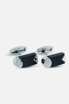 Sleek Silver & Black Architectural Barrel Cufflinks (Cufflink 452)