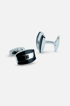 Sleek Silver & Black Geometric Barrel Cufflinks (Cufflink 454)