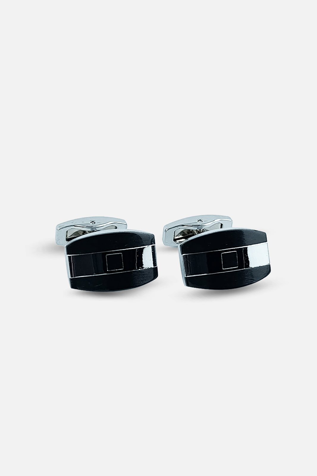 Sleek Silver & Black Geometric Barrel Cufflinks (Cufflink 454)