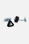 Contemporary Silver & Black Triangular Shield Cufflinks (Cufflink 455)