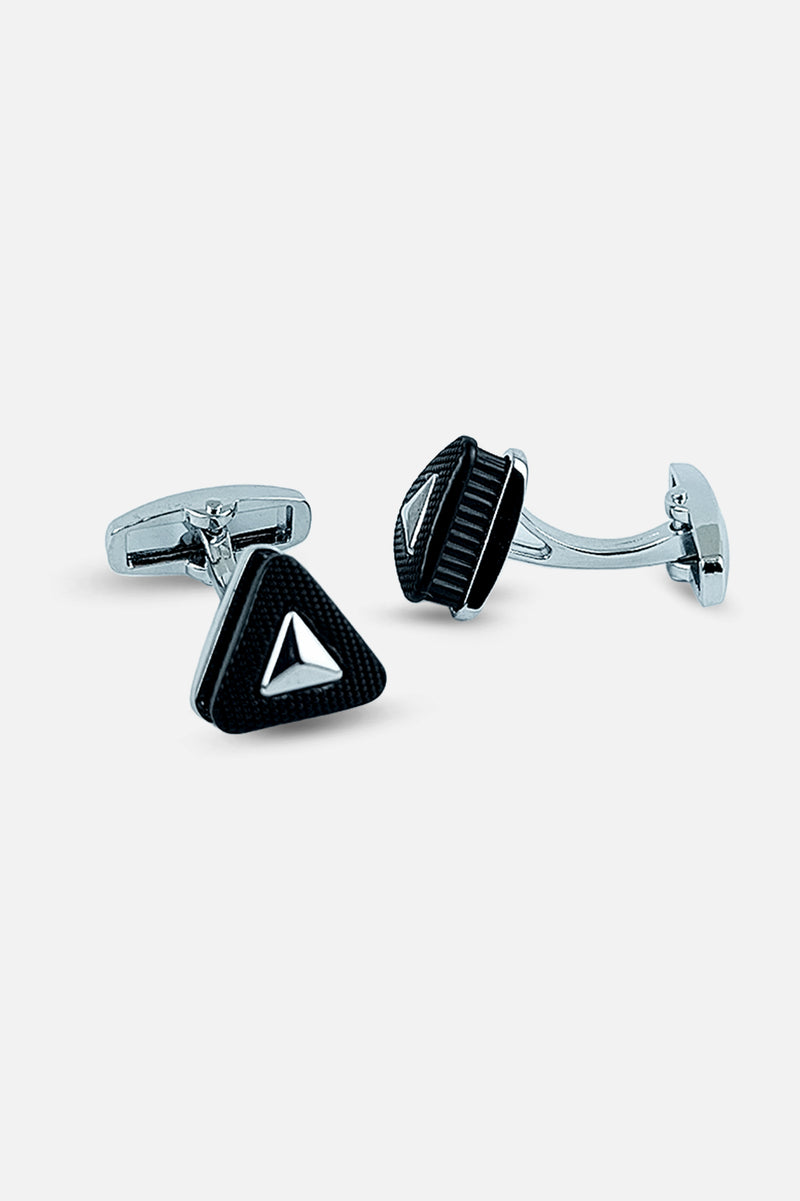 Contemporary Silver & Black Triangular Shield Cufflinks (Cufflink 455)
