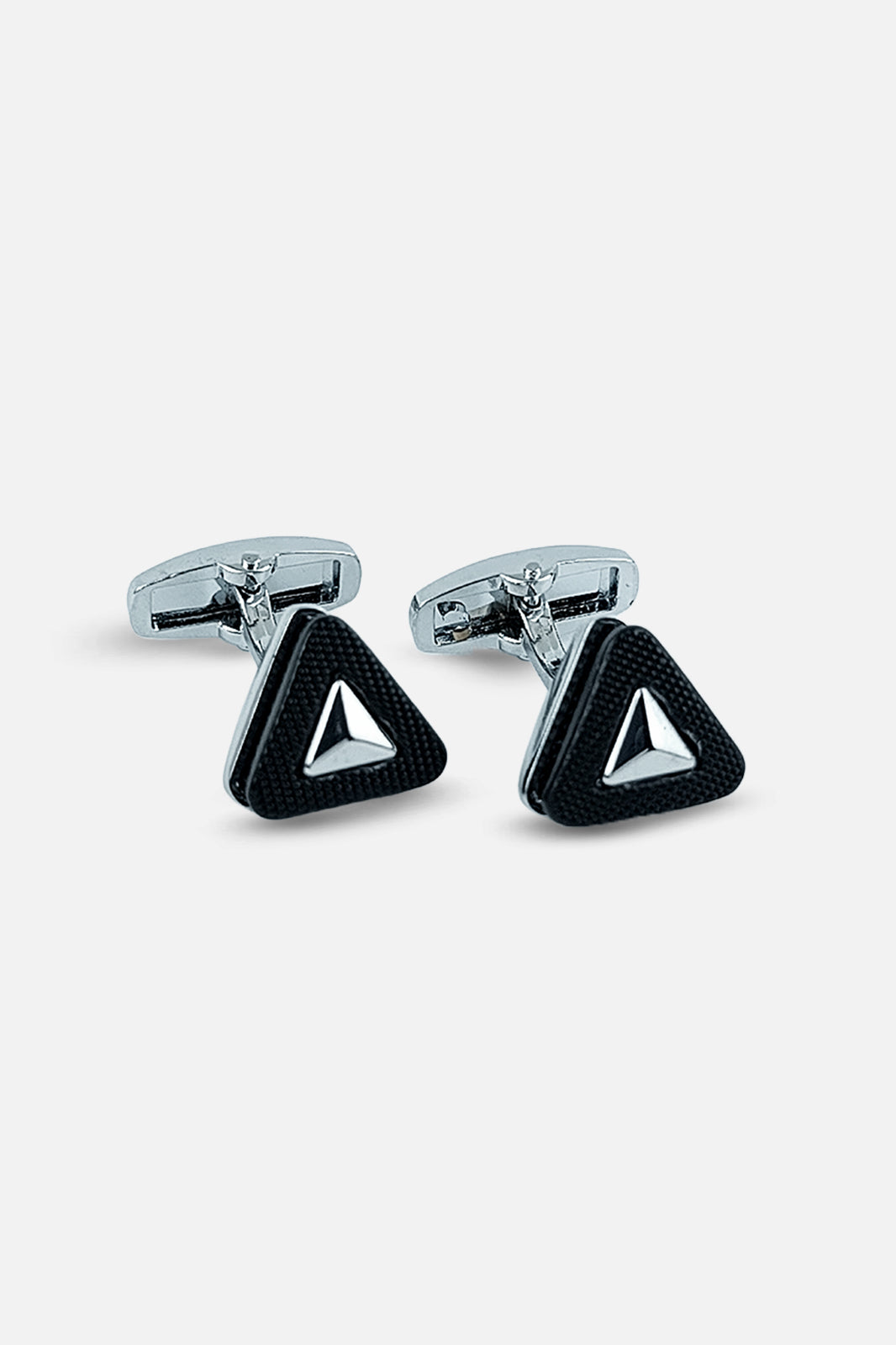 Contemporary Silver & Black Triangular Shield Cufflinks (Cufflink 455)