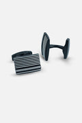 Sleek Black & Silver Ribbed Rectangular Cufflinks (Cufflink 458)