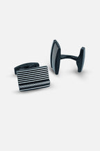 Sleek Black & Silver Ribbed Rectangular Cufflinks (Cufflink 458)