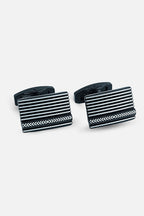 Sleek Black & Silver Ribbed Rectangular Cufflinks (Cufflink 458)