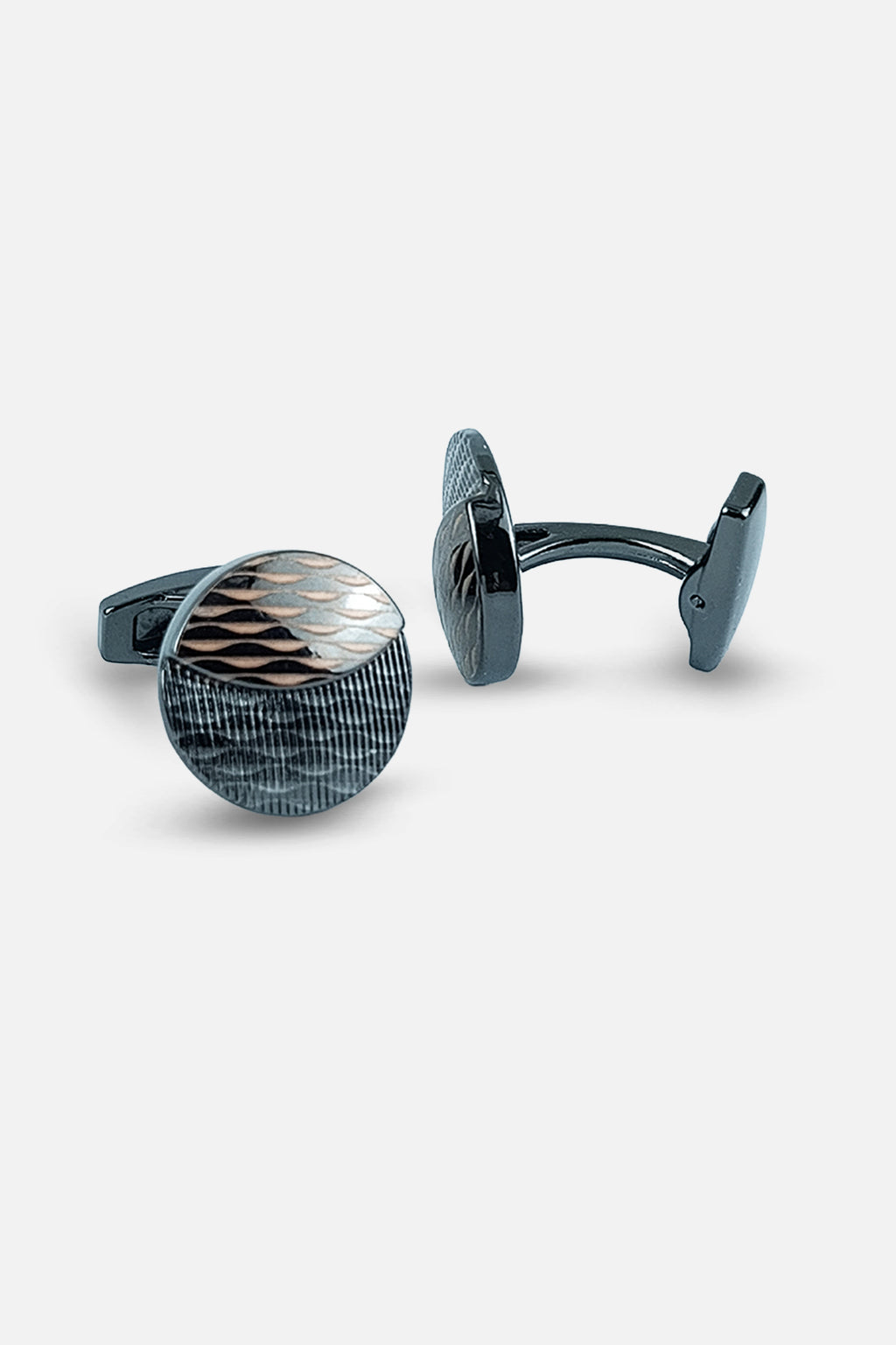 Contemporary Gunmetal & Copper Rippled Circular Cufflinks (Cufflink 459)