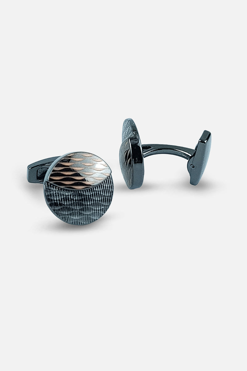 Contemporary Gunmetal & Copper Rippled Circular Cufflinks (Cufflink 459)