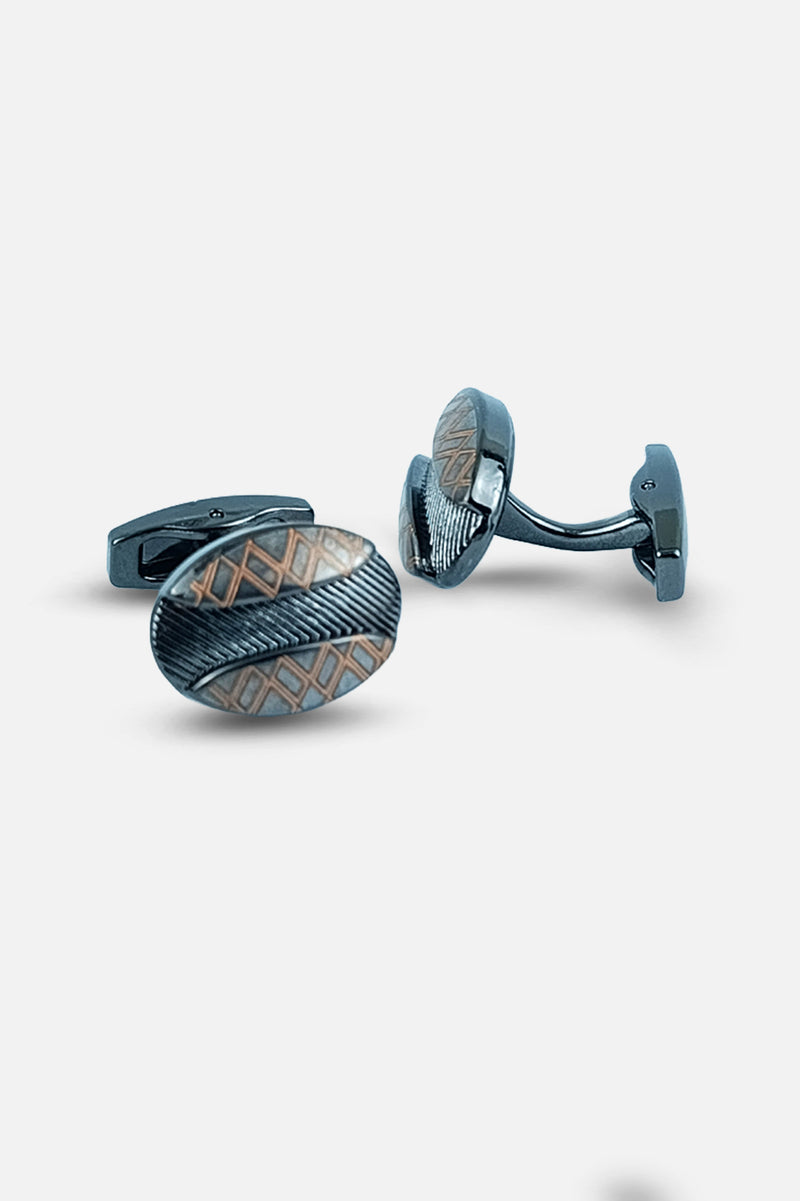 Contemporary Gunmetal & Bronze Textured Oval Cufflinks (Cufflink 460)