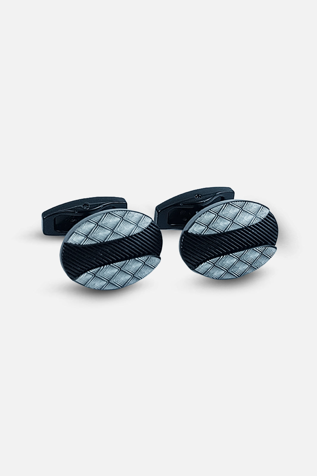 Sleek Black & Silver Textured Oval Cufflinks (Cufflink 464)