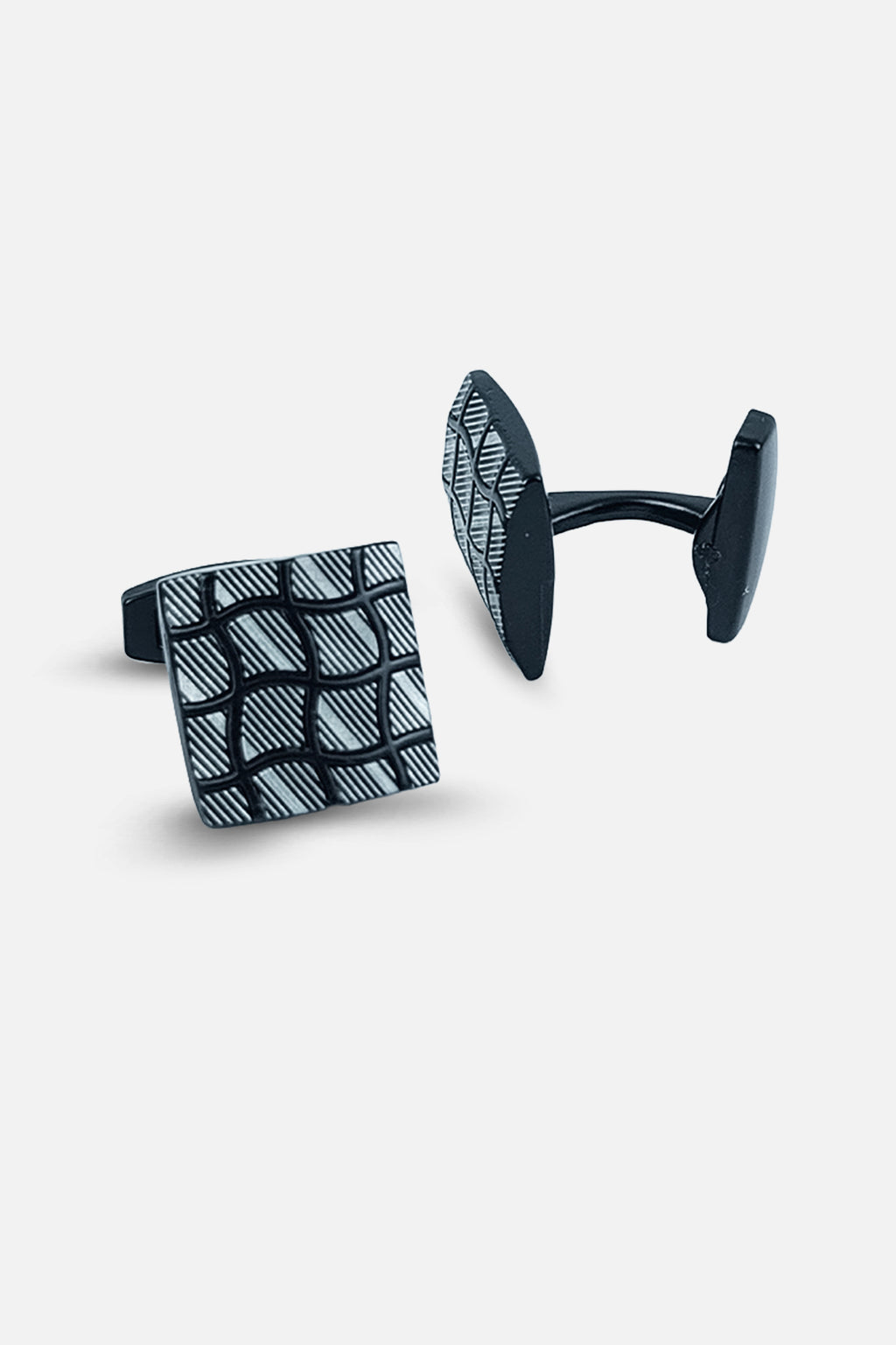 Contemporary Matte Black & Silver Rippled Square Cufflinks (Cufflink 461)
