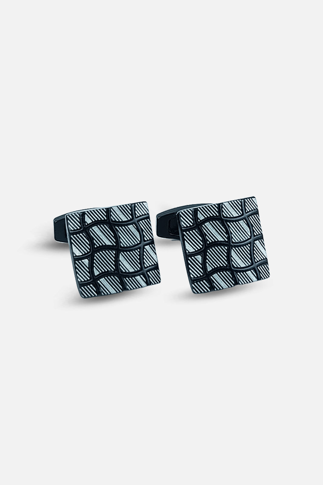 Contemporary Matte Black & Silver Rippled Square Cufflinks (Cufflink 461)