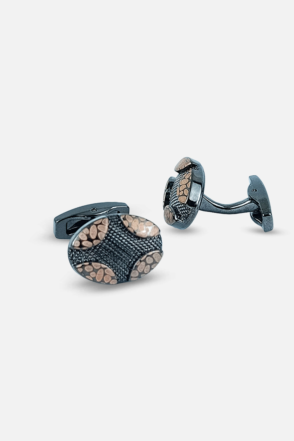 Contemporary Gunmetal & Bronze Textured Oval Cufflinks (Cufflink 463)