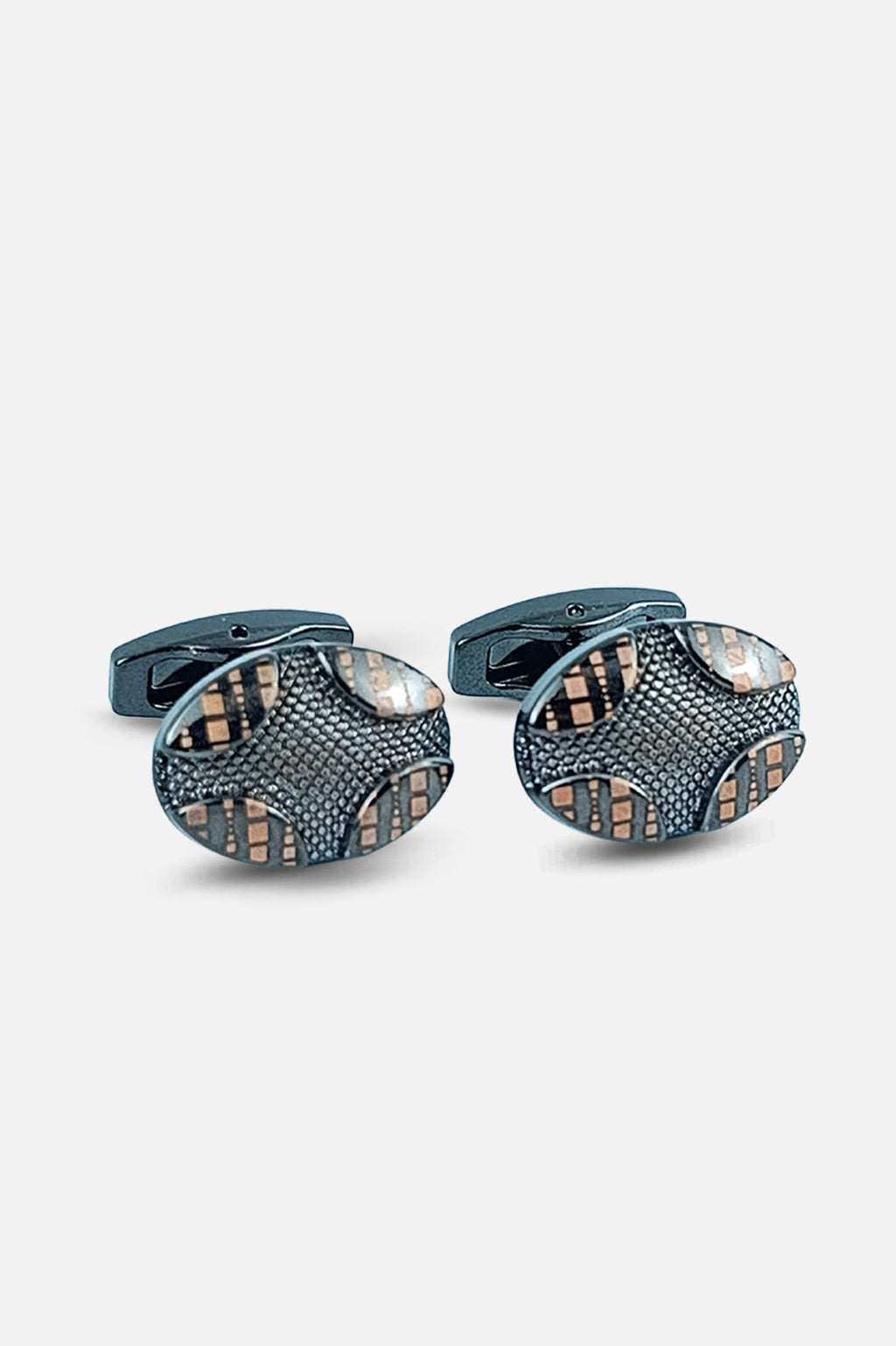 Contemporary Gunmetal & Bronze Textured Oval Cufflinks (Cufflink 466)