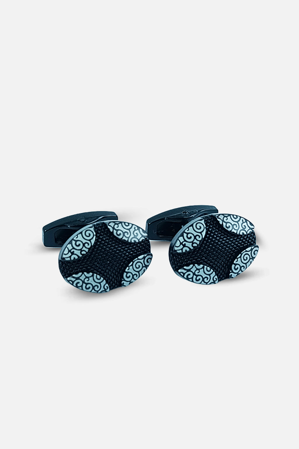 Contemporary Black & Silver Filigree Oval Cufflinks (Cufflink 467)