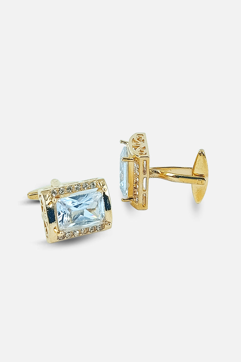 Art Deco-Inspired Gold Rectangular Halo Cufflinks (Cufflink 469)