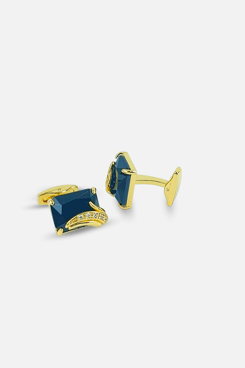 Sophisticated Gold & Onyx-Style Rectangular Swirl Cufflinks (Cufflink 470)