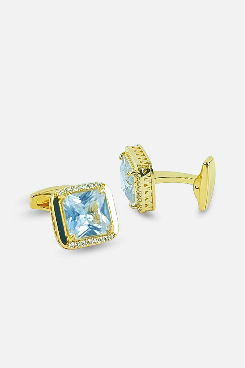 Luxurious Gold Square Crystal Halo Cufflinks (Cufflink 472)
