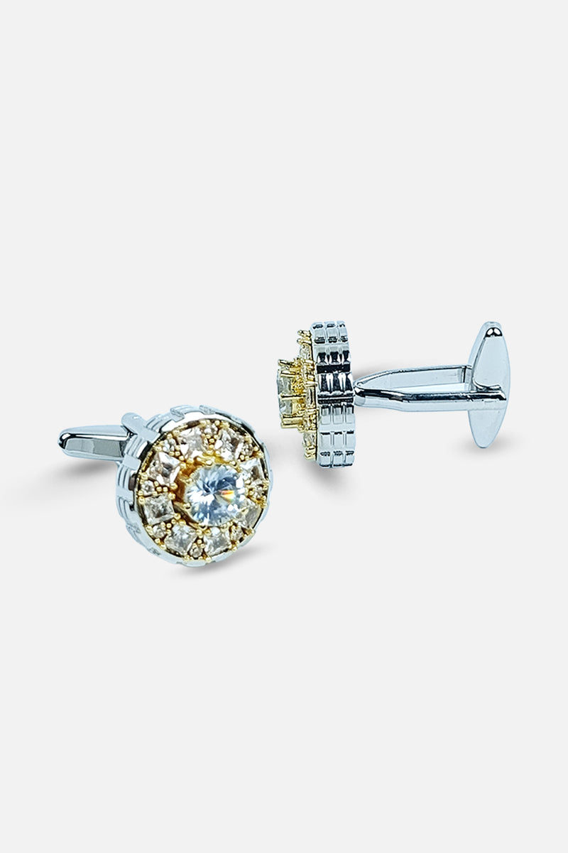 Sophisticated Two-Tone Crystal Halo Cufflinks (Cufflink 475)