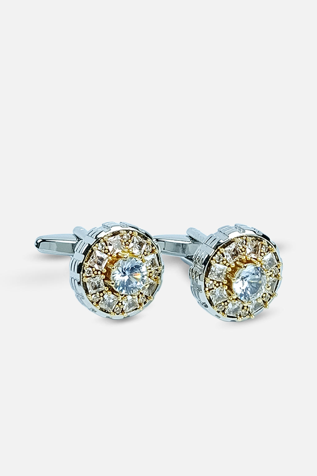 Sophisticated Two-Tone Crystal Halo Cufflinks (Cufflink 475)