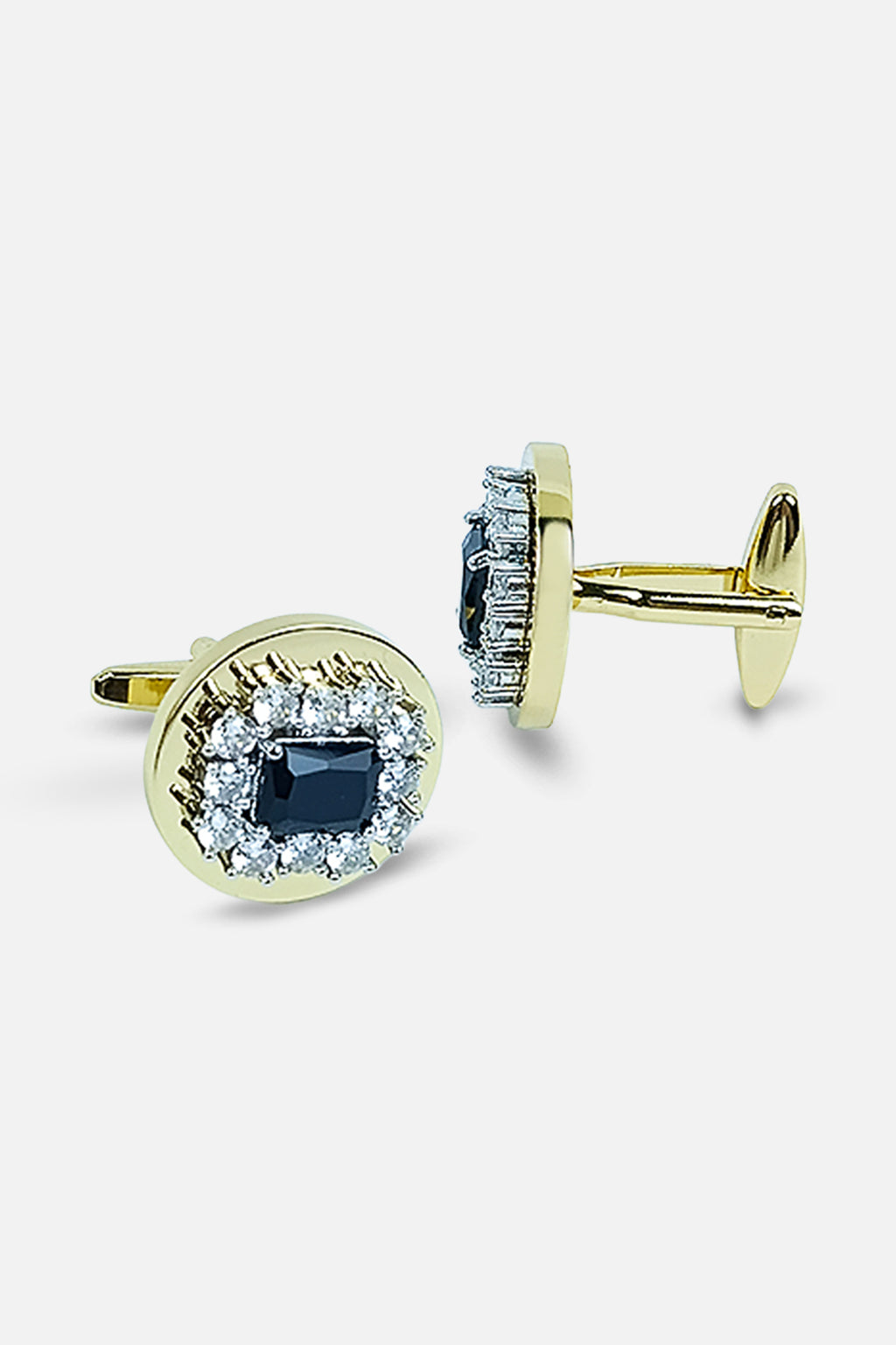 Sophisticated Gold & Onyx-Style Crystal Halo Cufflinks (Cufflink 476)