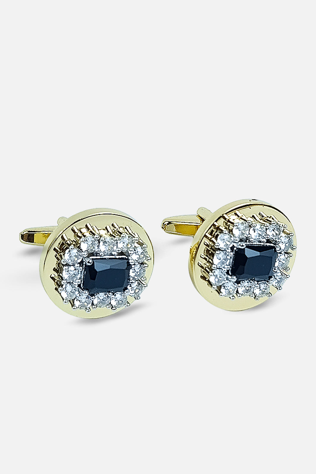 Sophisticated Gold & Onyx-Style Crystal Halo Cufflinks (Cufflink 476)