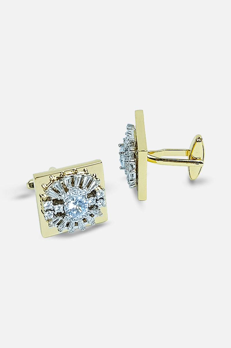 Sophisticated Square Gold Crystal Sunburst Cufflinks (Cufflink 477)