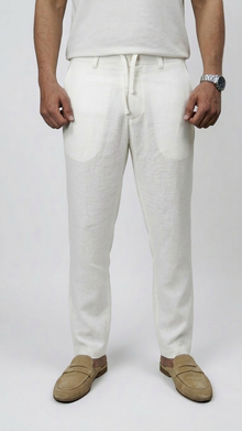 Egg White Irish Linen Slim-Fit Trousers