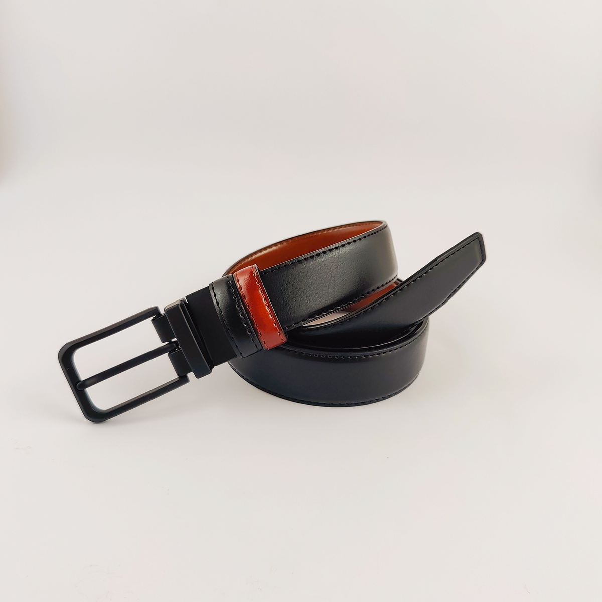 Premium black & light brown leather formal reversible belt