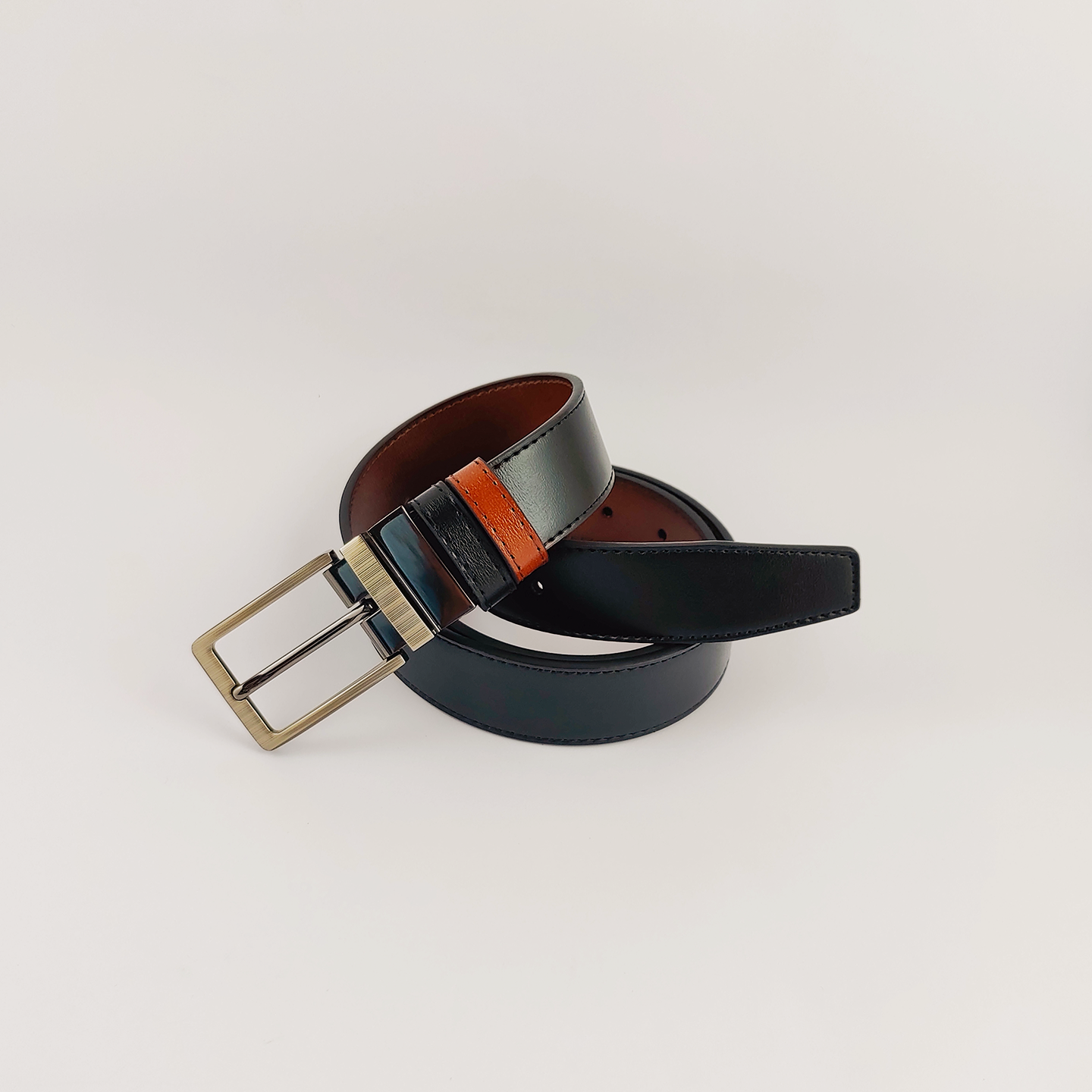 Premium black & dark brown leather formal reversible belt