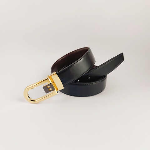 Premium golden buckle black & peacan brown leather formal belt