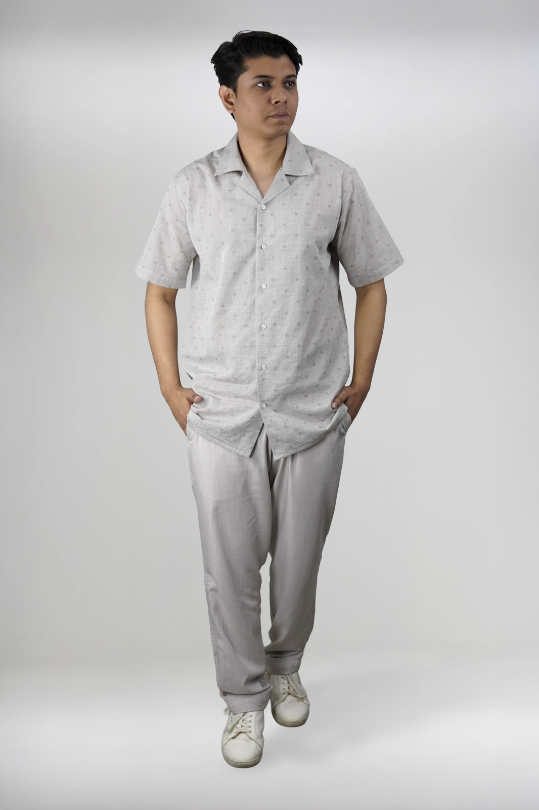 Cream & Brown Self-Textured Irish Cuban Shirt