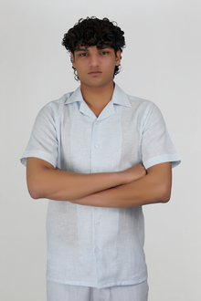 Coastal Blue Striped Irish Linen Cuban Shirt