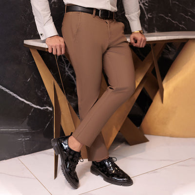 Dark Brown Dobby Textured Stretch Slim Fit Chino Pant