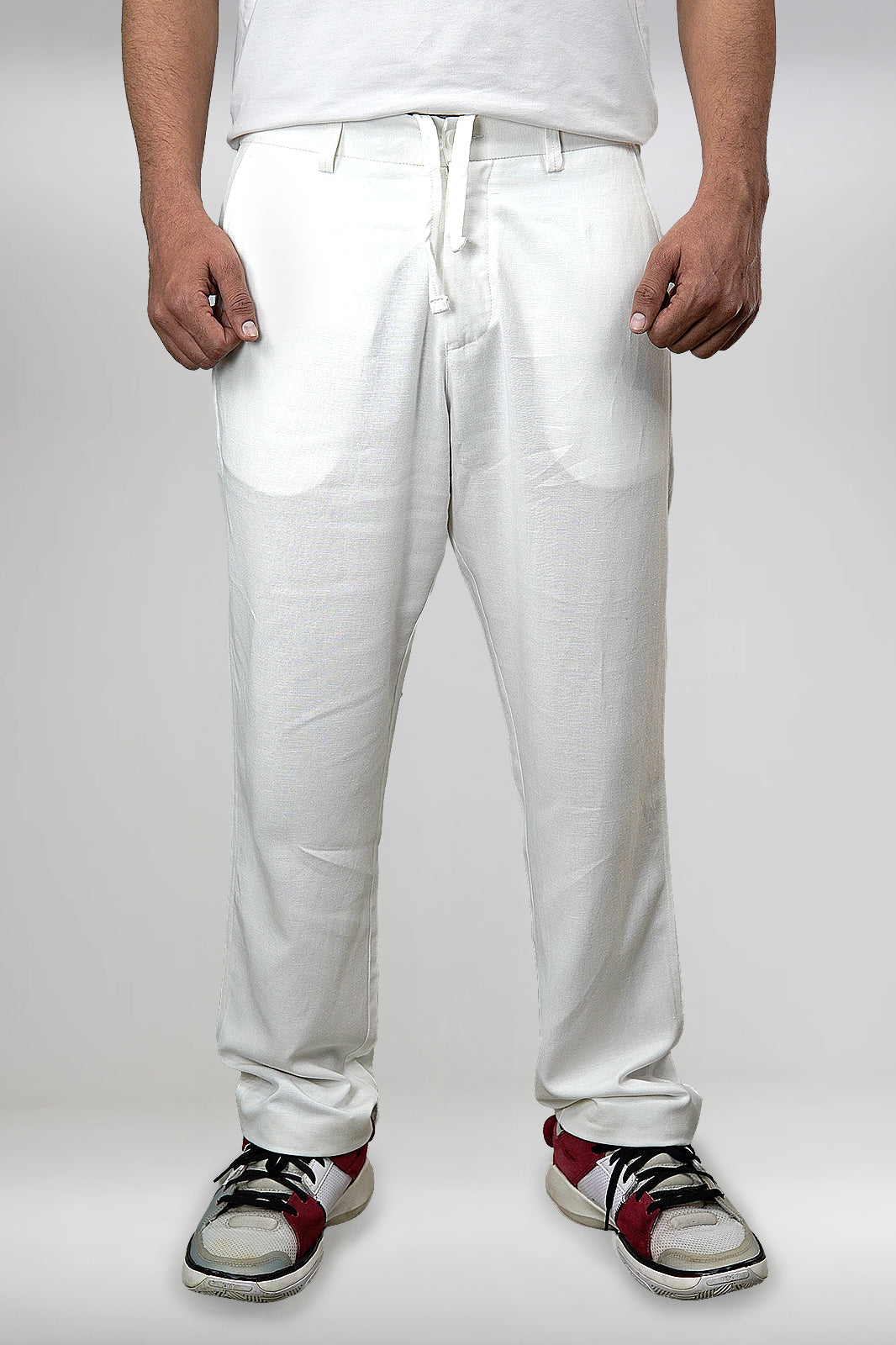 Egg White Irish Linen Slim-Fit Trousers