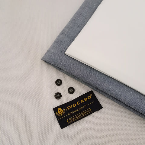 Grey Irish Cotton Kurta Fabric & Egg White Broadcloth Trouser fabric with Buttons & label