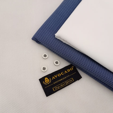 Blue Dotted Textured Cotton Kurta Fabric & Egg White Broadcloth Trouser fabric with Buttons & label