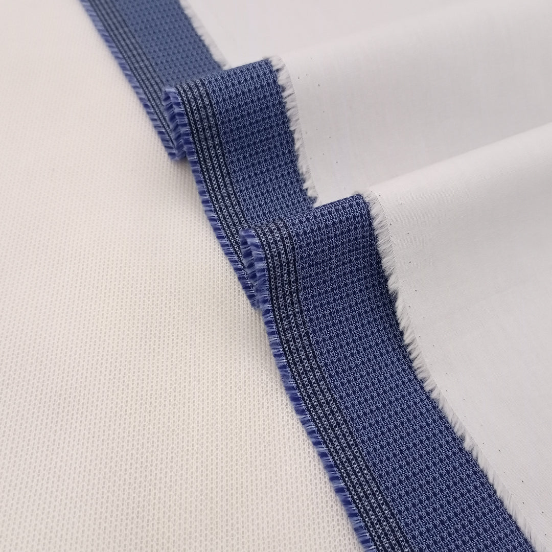 Blue Dotted Textured Cotton Kurta Fabric & Egg White Broadcloth Trouser fabric with Buttons & label