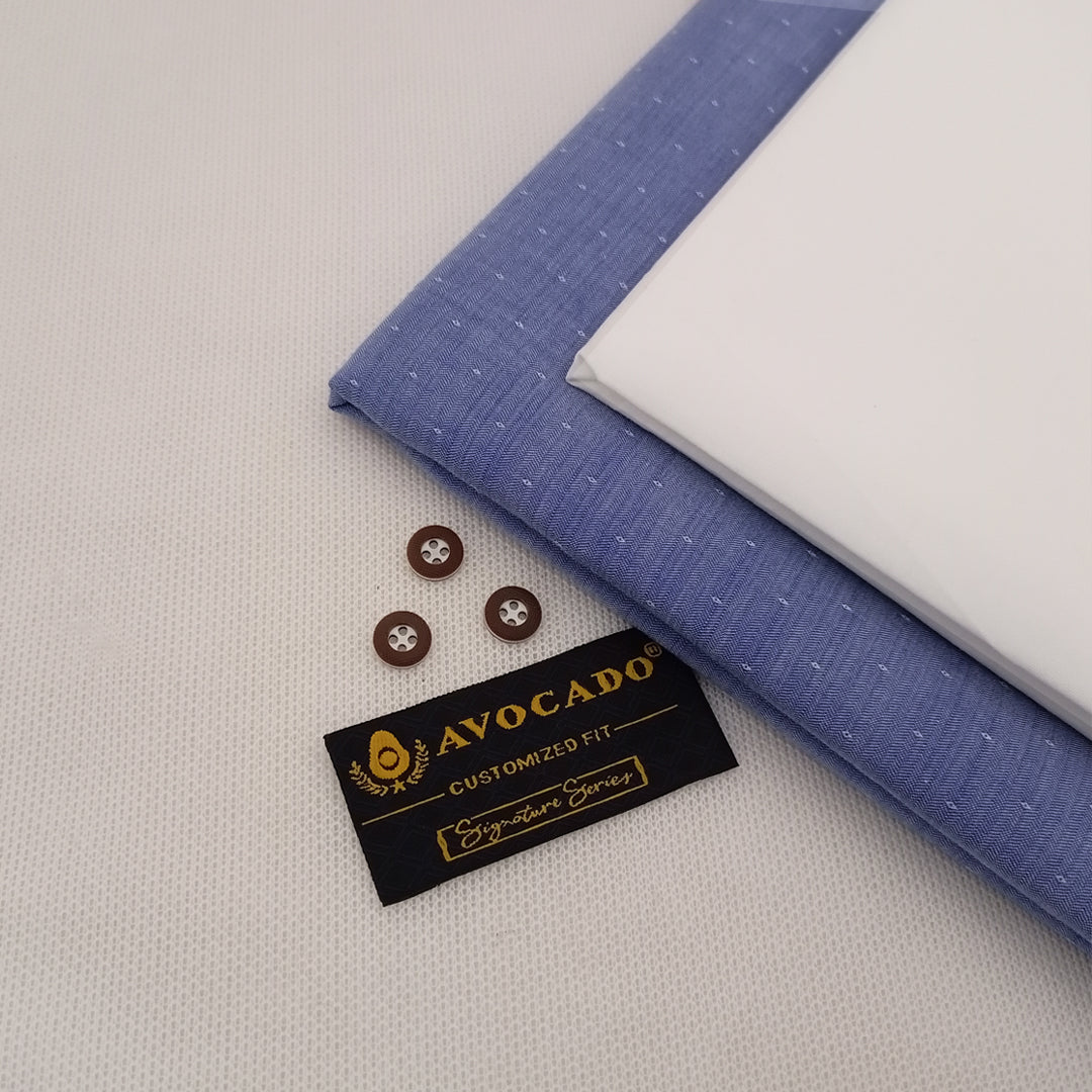 Blue Jackquard Self Texture Cotton Fabric & Egg White Trouser fabric