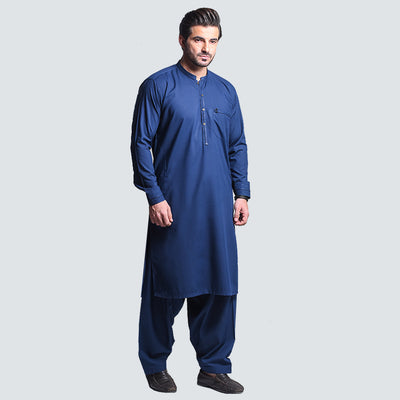 PREMIUM DARK BLUE DESIGNER BLANDED SHERWANI COLLAR SHALWAR KAMEEZ