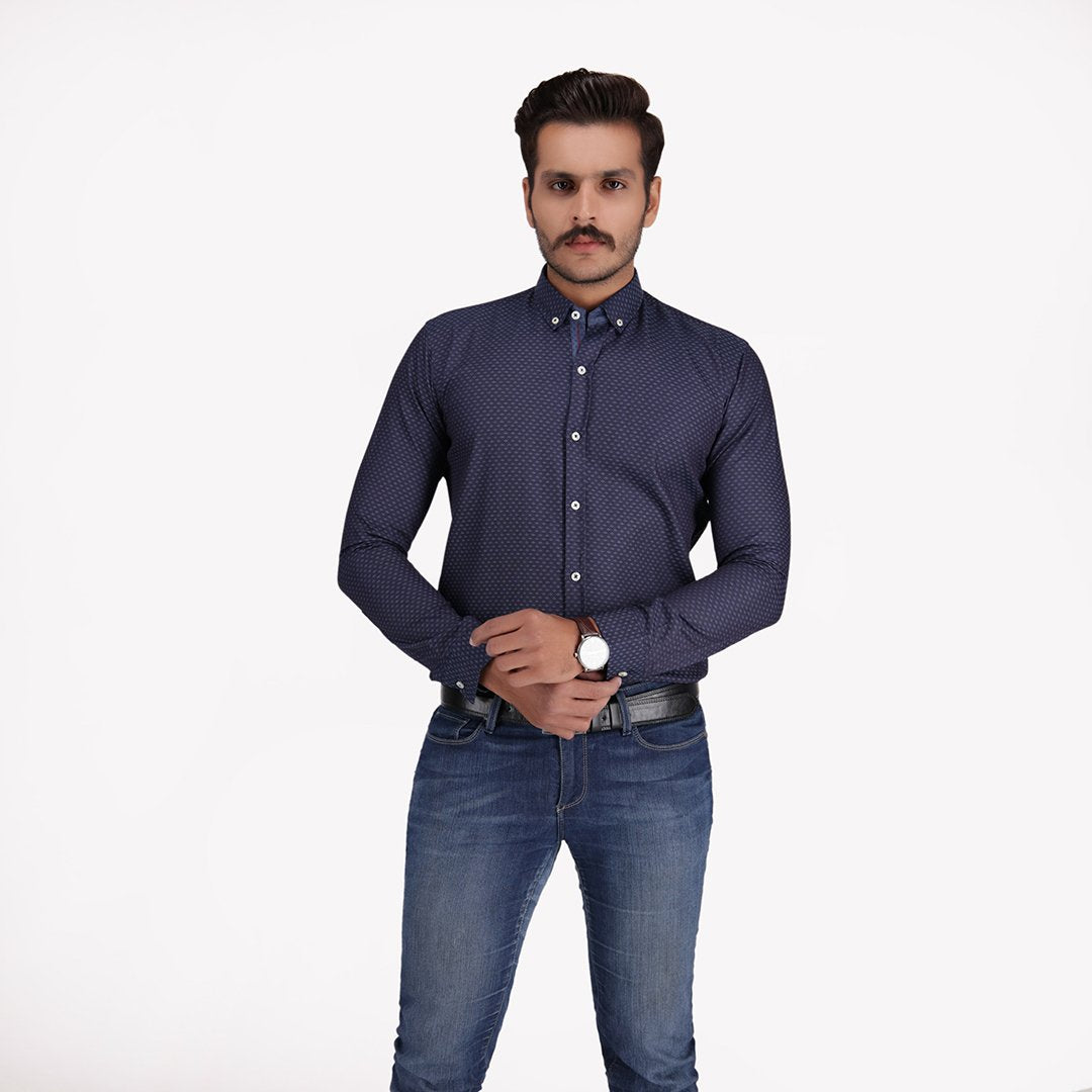 NAVY BLUE PRINTED FORMAL SHIRT