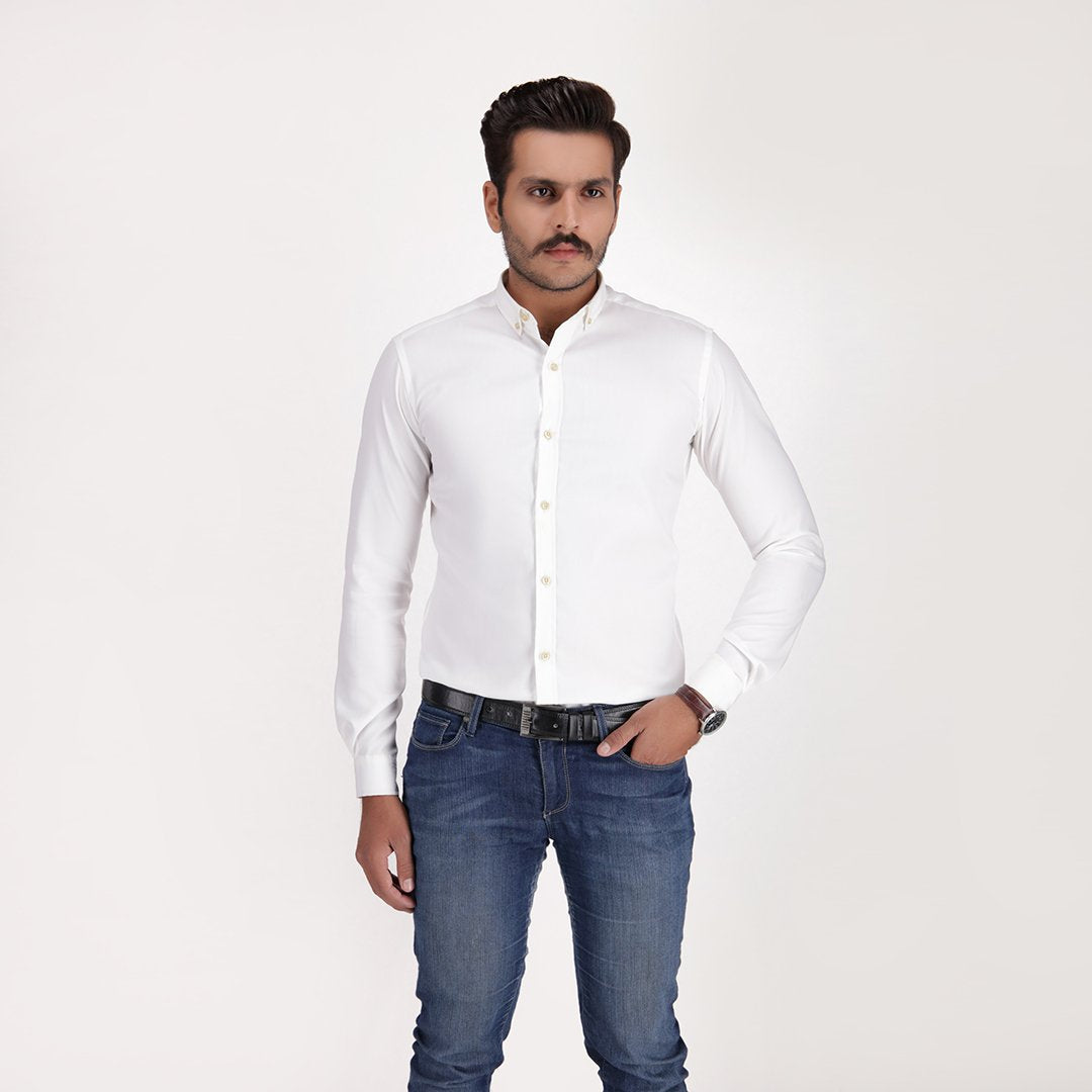White Button Down Casual Shirt By Avocado menswear